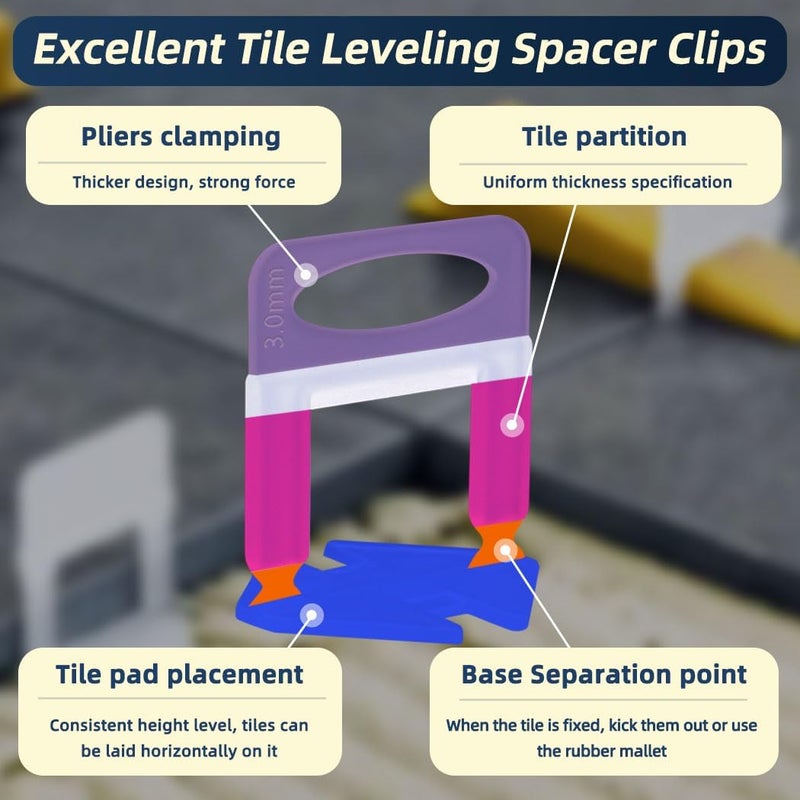 DERMOND Tile Leveling System with Plier and Rubber Mallet, 1500 Pcs Tile Spacers Clips 200 Pcs Reusable Wedges, Leveler Tool Set for DIY Professional Ceramic Tile and Stone Installation (1/16 Inch) - Image 5